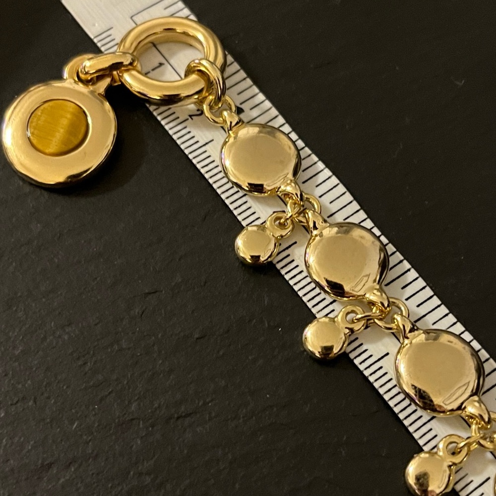 Sparkling Gold Tone Disc Link 8” Bracelet With Tiger Eye Toggle - Picture 8 of 12